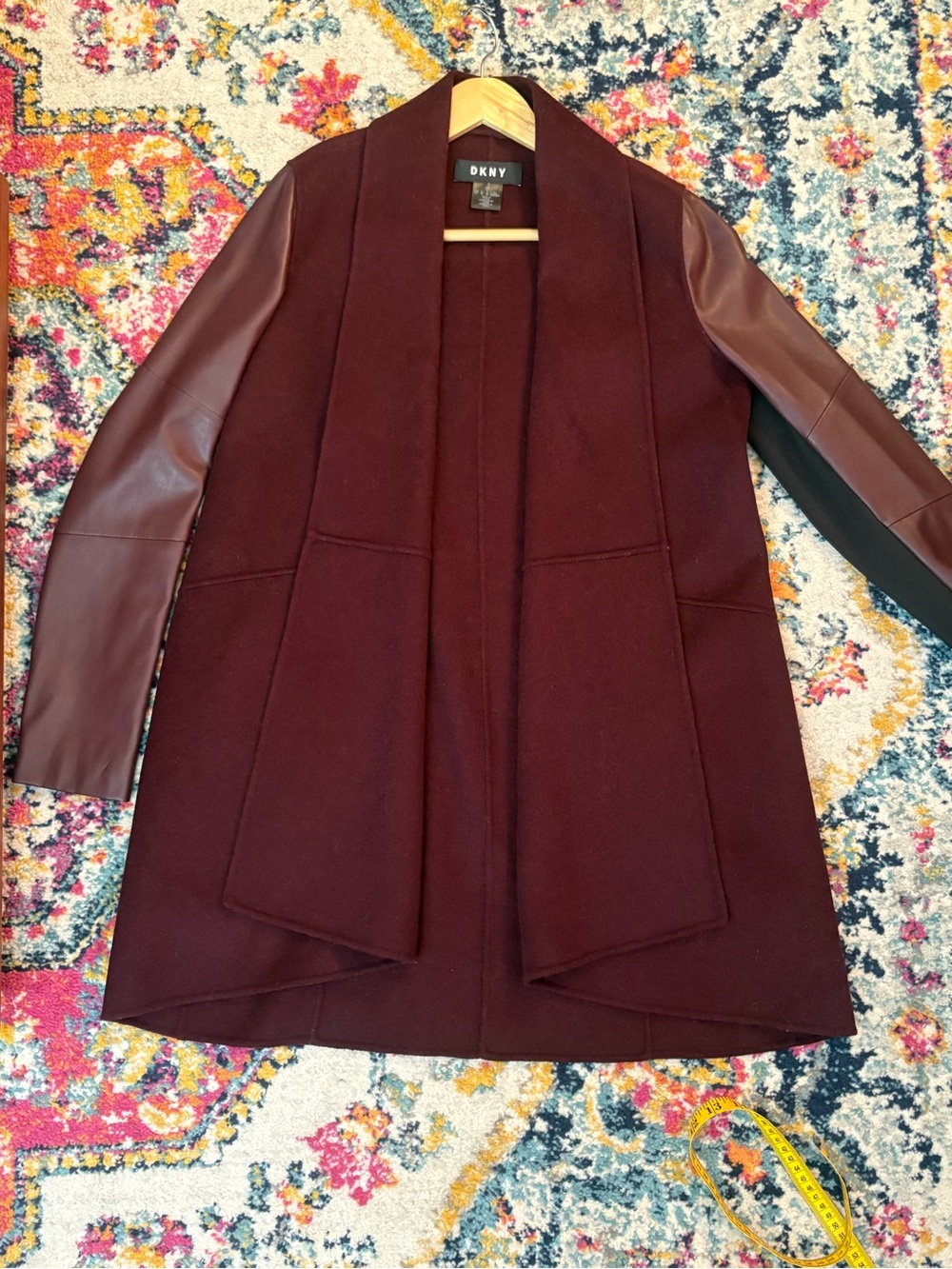DKNY Burgundy Trench Coat with Faux Leather Sleeves